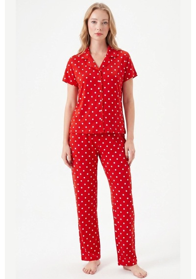 Relax Mode Kadın Kırmızı Viskon Gömlek Pijama Takımı - Lb1002r