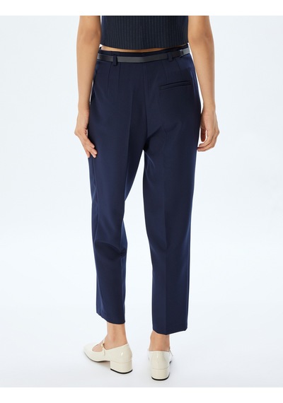 Koton Kısa Paça Cigarette Pantolon Yüksek Bel Slim Fit Lacivert 5wak40104uw Lacivert
