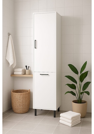 Çamaşır Sepetli Banyo Dolabı Beyaz