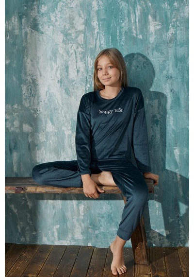 Kız Çocuk Uzun Kol Kadife Petrol Pijama Takım C2t0n9o31-11 001