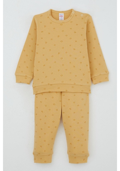 Breeze Erkek Bebek Pijama Takımı Omuzdan Patlı Mini Geometrik Şekiller 4 Ay-1 Yaş, Hardal Sarı Hardal Sarı