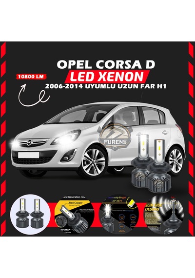 Opel Corsa D 2006-2014 Uzun Far Uyumlu Şimşek Etkili Led Xenon Premium Series H1