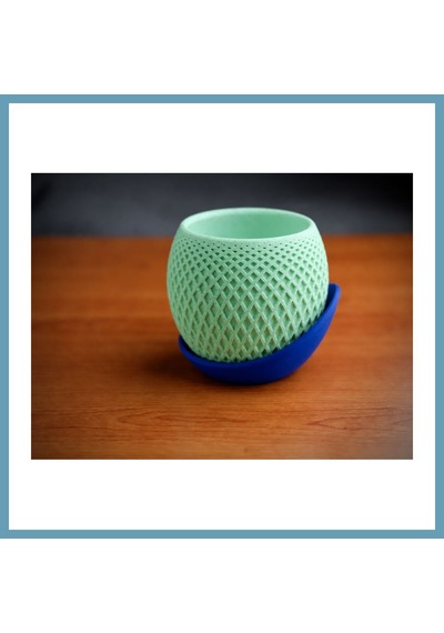 Bezos 3d Baskı Küre Saksı - Kafes Dokulu İki Parçalı Dekoratif Saksı - Mint-mavi Mbt06 Standart