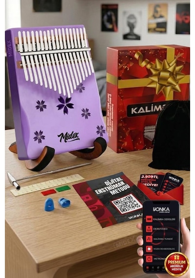 Midex Klx-870-pak Mor Renk Yüksek Kaliteli Ahşap Kalimba 17 Tuşlu Full Set