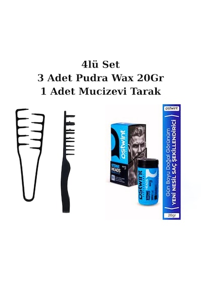 Ostwint Profesyonel Saç Şekillendirici Pudra Wax 20gr Mavi X3 Adet & Mucizevi Tarak