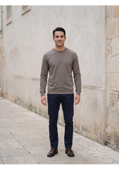 Maccali Erkek Vizon Selanik Bisiklet Yaka Sweatshirt