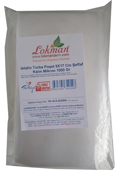 LokmanAVM Jelatin Torba Poşet 9X17 Cm Şeffaf Kalın Mikron 1000 Gr