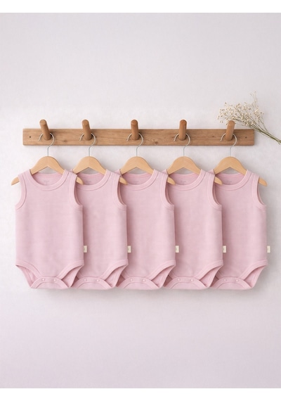 Civil Baby Organik 5 Li Sıfır Kol Çıtçıtlı Badi - Pembe