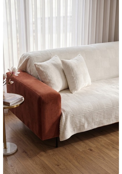 Krem Yumuşak Dokulu Koltuk Kanepe Örtüsü Dekoratif Kaymaz Yıkanabilir Premium Koltuk Şalı 170x200cm