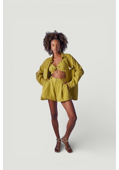 Holly Lolly Oversize Model Düğme Kapamalı Playa Gömlek Yeşil