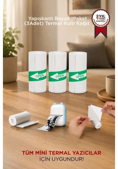 Cep Rulosu Not Kağıdı Notluk Yapışkanlı Beyaz Termal Rulo Kağıt Etiket Sticker 1paket 3adet 3