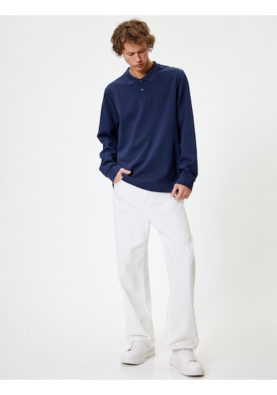 Koton Polo Yaka Sweatshirt Düğmeli Pamuklu Lacivert 5wam70091mk Lacivert
