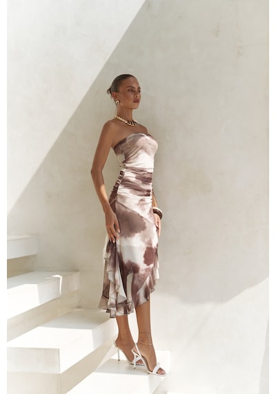 Mai Collection Mai Studios Co. Stracnaha Drape Detaylı Kahve Straplez Elbise Kahve