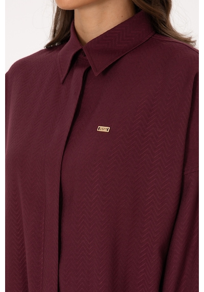 U.S. Polo Assn. Kadın Bordo Uzun Kollu Oversize Desenli Gömlek 50316422-VR177