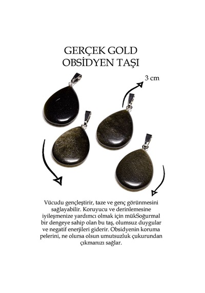Erilsa Sertifikalı Damla Model Gold Obsidyen Taşı Kolye Gümüş Aparatlı Çok Renkli