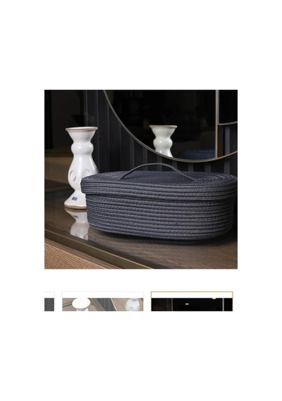 Jüt Hasır Sepet Oval Kapaklı Organizer 30x20x10 Siyah Siyah