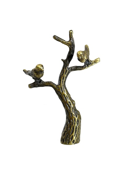 Royal Designs F-5029ab Ağaçtaki Küçük Kuşlar Lamba Tepesi, 19,4 Cm, Antik Pirinç Açık Ahşap