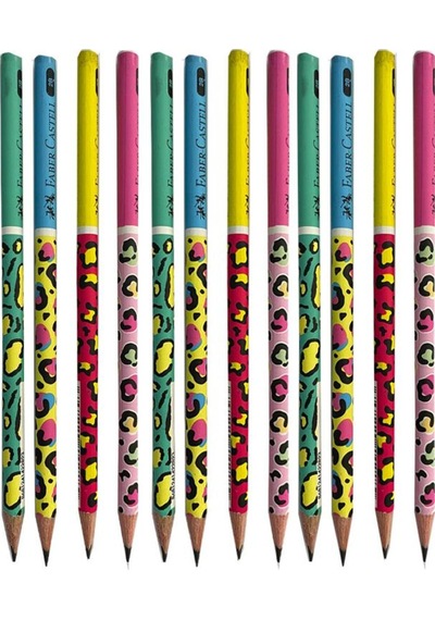 Safari Yuvarlak Kurşun Kalem 12 Adet 1 Paket Faber Kurşun Kalem 2b Siyah Kurşun Kalem Safari Desenli Çok Renkli
