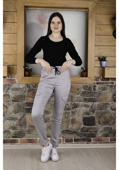 Black Steel Bel ve Paça Lastikli Kargo Cep Fermuarlı Pantolon- Qkbyn444