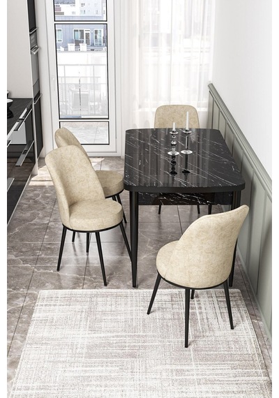 Canisa Concept Kor Serisi 70x114 Açılabilir Mutfak Masası Takımı Siyah Mermer Desen Masa 4 Krem Sandalye Masa Siyah Mermer Sandalyeler Krem Canisa Concept Kor Serisi 70x114 Açılabilir Mutfak Masası Takımı Siyah Mermer Desen Masa 4 Krem Sandalye Masa Siyah Mermer Sandalyeler Krem