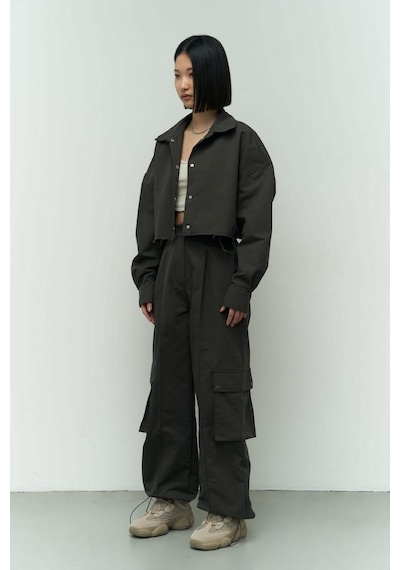 Mai Collection Mai Studios Co. Abra Antrasit Crop Gömlek Pantolon Takım Antrasit