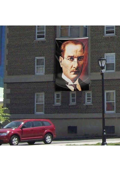 Sivil Mustafa Kemal Atatürk Portre Cephe Poster Bayrak - 300x450cm - 3x4,5 Metre 1