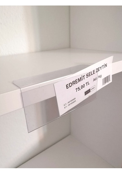 10 Adet Pvc Etiketlik Raf Önü Dik Yapışkanlı 8x4 Cm Vitrin Etiket