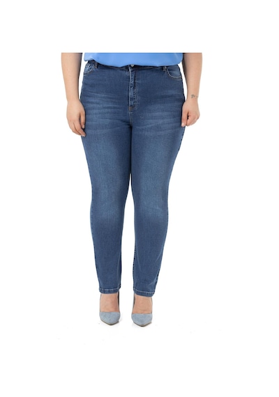 Disentis Büyük Beden Yüksek Bel Dar Paça Mavi Denim Pantolon-mavi Mavi