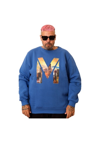 Mode Xl Büyük Beden Erkek Sweat Bisiklet M U25807 Saks Mavi