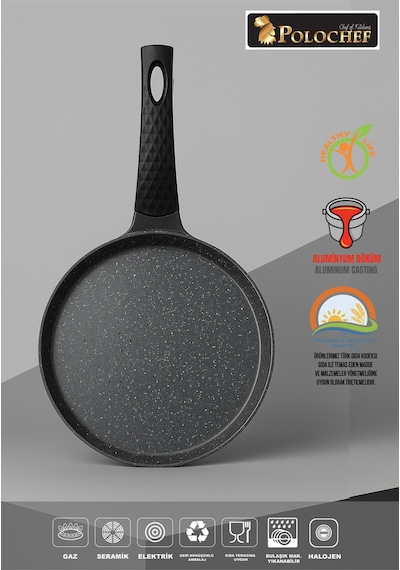 Polochef Granit Döküm Krep Ve Gözleme Tavası 26 Cm Siyah