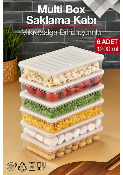 Multi Box 6 Lı Set Saklama Kabı Seti - Dondurucu & Mikrodalga Uyumlu Krem
