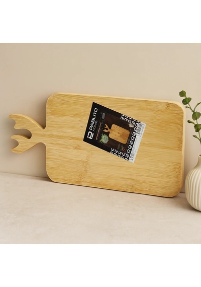 Ahşap Bambu Kesim Panosu 22x36 Cm Geyik Boynuz Saplı Altın
