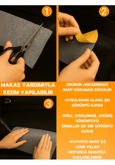 Beylini Kendinden Yapışkanlı Torpido Kaplaması Keçe Oto Kapı Bagaj Dayanıklı Uzun Ömürlü Araç Kaplama 3mm Gri Gri