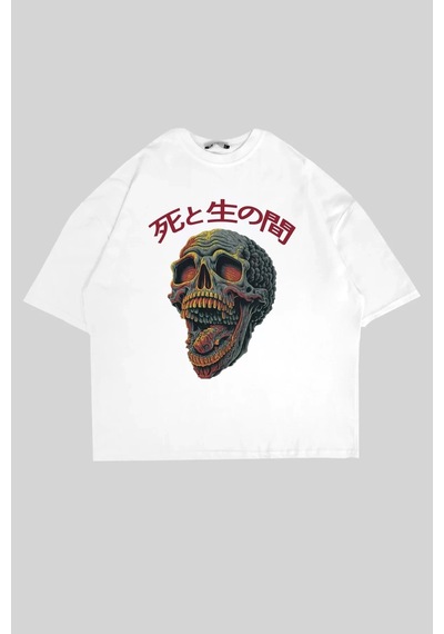 Tarzsokak Skull Scream Baskılı Oversize Unisex Beyaz Beyaz