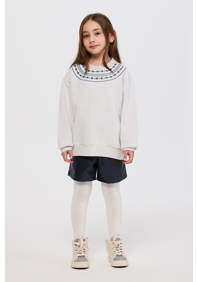 Panço Kız Çocuk Nakışlı Sweatshirt Gri