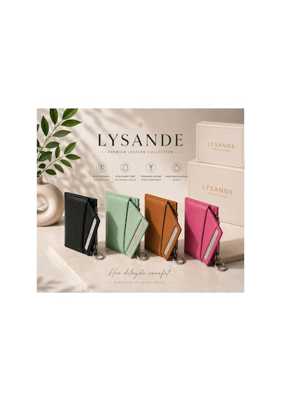 Lysande Hakiki Deri Fermuarlı Anahtarlıklı Kartlık Cüzdan Rfıd Korumalı İnce Tasarım Unisex Mint Yeşili