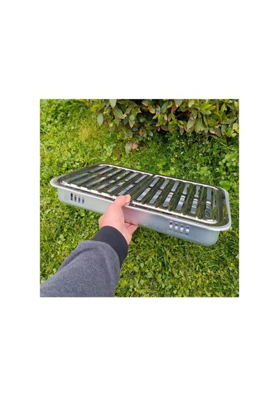 Paslanmaz Dumansız Ayaklı Mangal Hertür Et+tavuk+közleme İçin Krom Oluklu Köfteci Izgara Mangal 50cm, Abn2504252203 1.0 Beyaz Gri