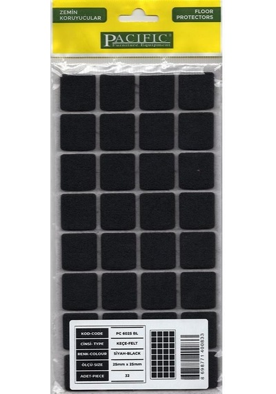 Pacific 6025 Bl Yapışkanlı Keçe 25 Mm X 25 Mm Siyah