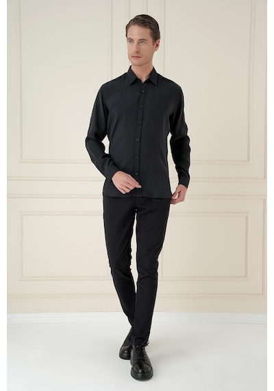 Efor Slim Fit %100 Modal Uzun Kol Klasik Siyah Gömlek Gk 743 Siyah