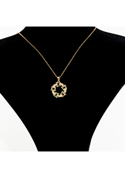 Biem Çiçekli Yuvarlak Çelik Kolye Gold/gümüş