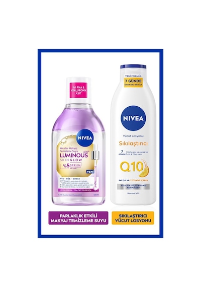 Luminous630 Skin Glow Micellar Makyaj Temizleme Suyu 400ml Ve Q10 Sıkılaştırıcı Vücut Losyonu 250ml
