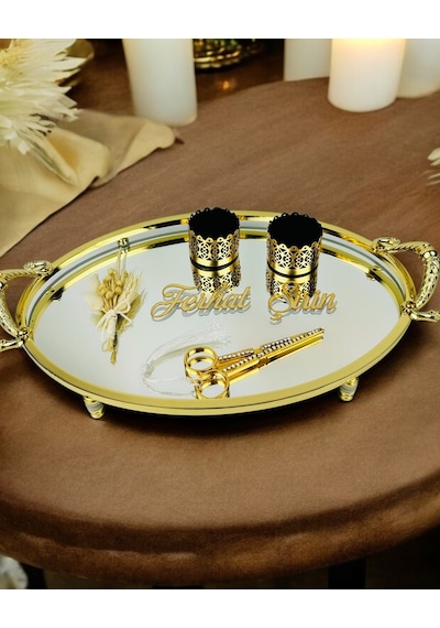 Infinity Gold Şık Söz Nişan Tepsisi Bronz Bronz