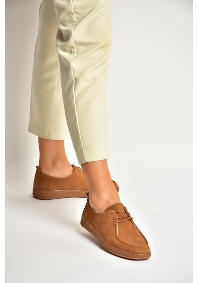 Fox Shoes Y555323002 Taba Hakiki Deri Süet Günlük Kadın Ayakkabı