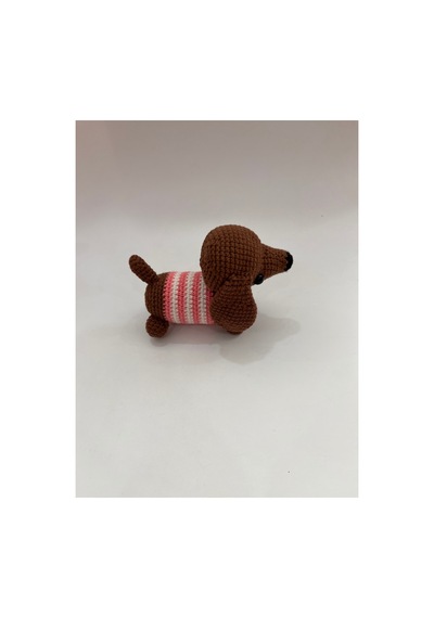 El Yapımı Amigurumi Mini Sosis Köpek Dachshund Örgü Oyuncak 9cm Kahverengi-pembe