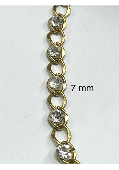 Taşlı Zincir Şerit / Gold / 1 Metre /