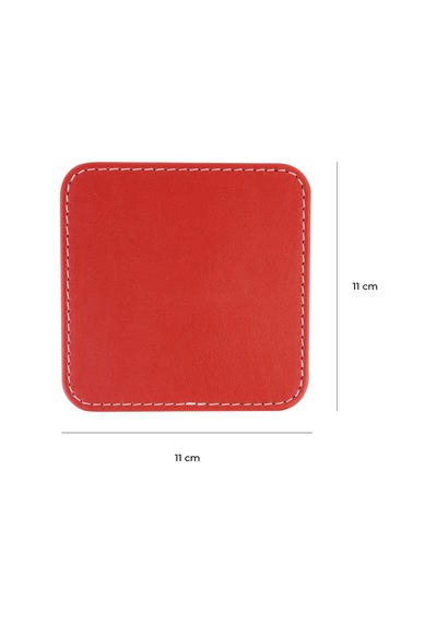 Bardak Altlığı,6 Lı Set,masaüstü Kare Cup Coaster,vegan Suni Deri,11x11 Cm.,kırmızı