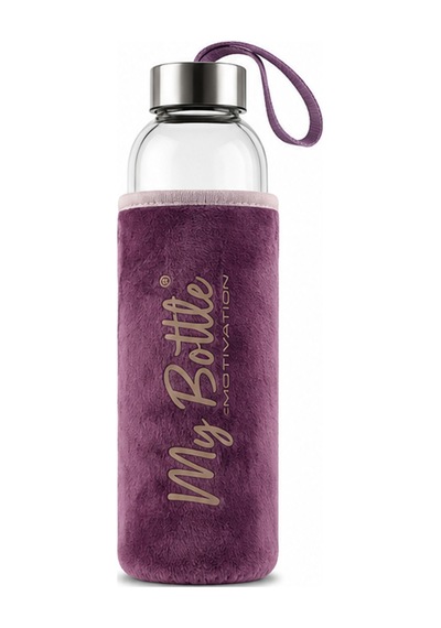 My Bottle Peluş Kılıflı Cam Matara Taşıma Askılı Şık Su Şişesi Mor
