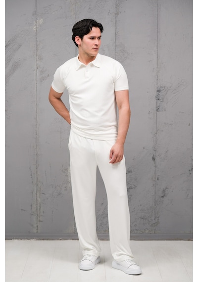 Mass Plus Regular Fit Likralı Kendinden Çizgili Yarım Baggy Pantolonlu T-shirt Takım Beyaz Mass Plus Regular Fit Likralı Kendinden Çizgili Yarım Baggy Pantolonlu T-shirt Takım Beyaz