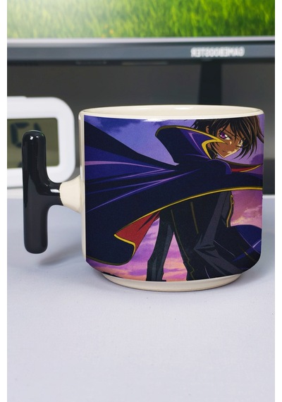 Code Geass Anime Baskılı Seramik Lüks Kupa 1 Adet T Şeklinde Özel Siyah Kulp Dalga Kulp V4t Çok Renkli
