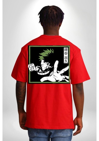 My Hero Academia Dabi Anime Kırmızı Oversize Unisex Ön Ve Sırt Baskılı Tişört Kırmızı